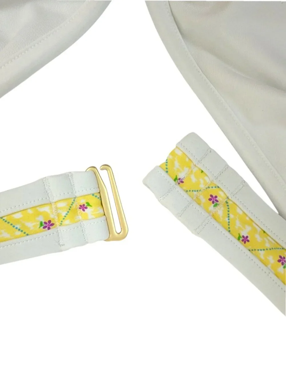 NWT! Pink X Frankie's Bikinis Yellow Floral Bikini Set Halter Cheeky Size XL